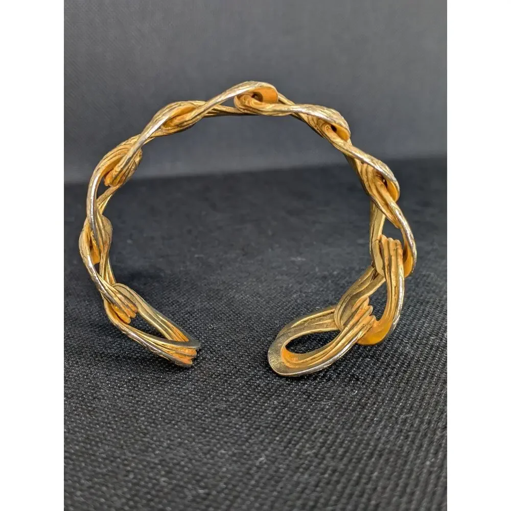 Vintage Dominique Aurientis Paris Gold Wide Thick Etched Cuff Bracelet Carved - Picture 5 of 8